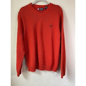 Vintage Y2K Chaps Mens Sweater Size M Orange V Neck Long Sleeve Knit Pullover